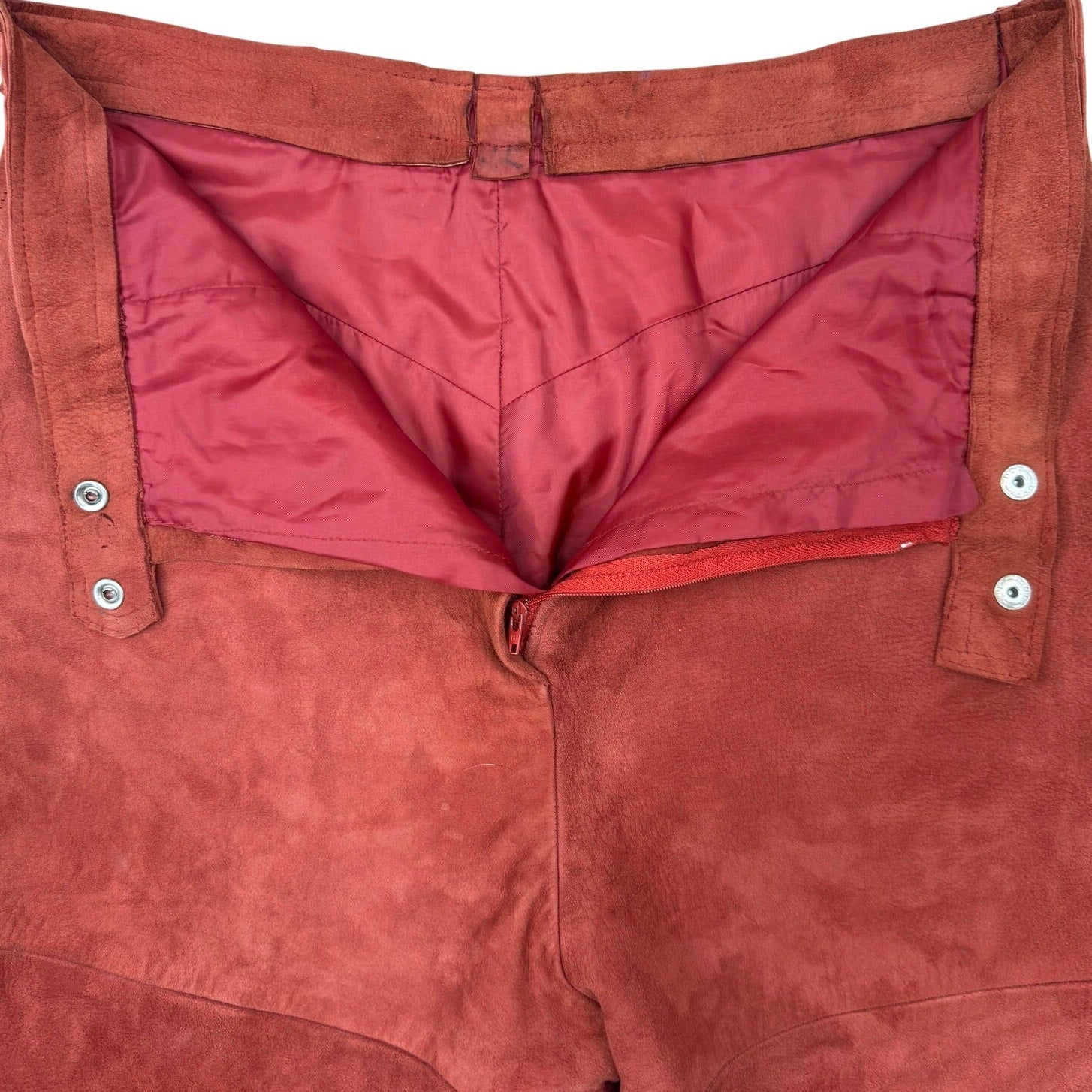 Vintage 70s Burnt Orange Suede Flare Pants Carnelian Snap Women’s 28x28