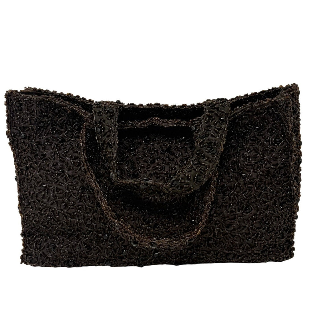 Vintage 90s Pierre Urbach Brown Beaded Evening Handbag Purse