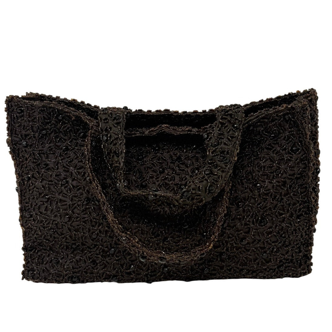 Vintage 90s Pierre Urbach Brown Beaded Evening Handbag Purse