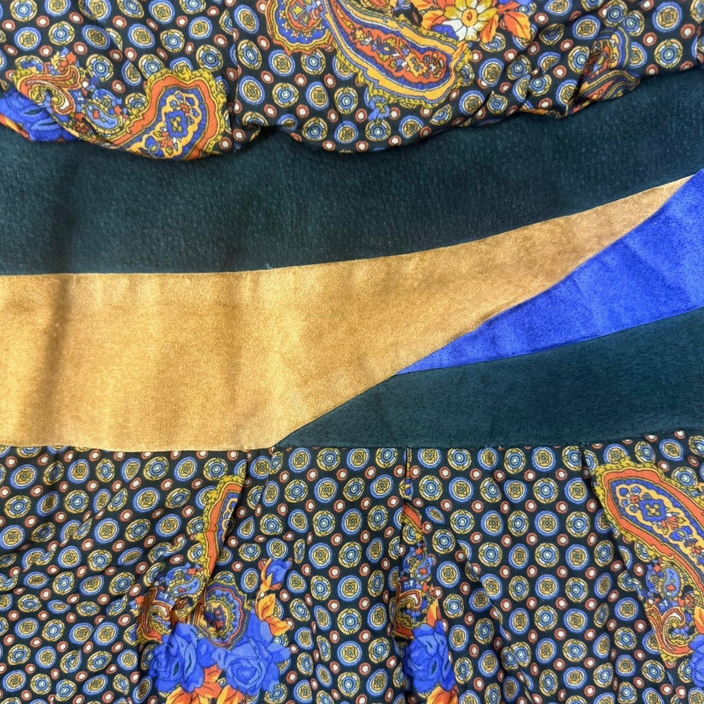 Vintage 80s Rayon Midi Dress Suede Trim Paisley Floral Boho Women's Small