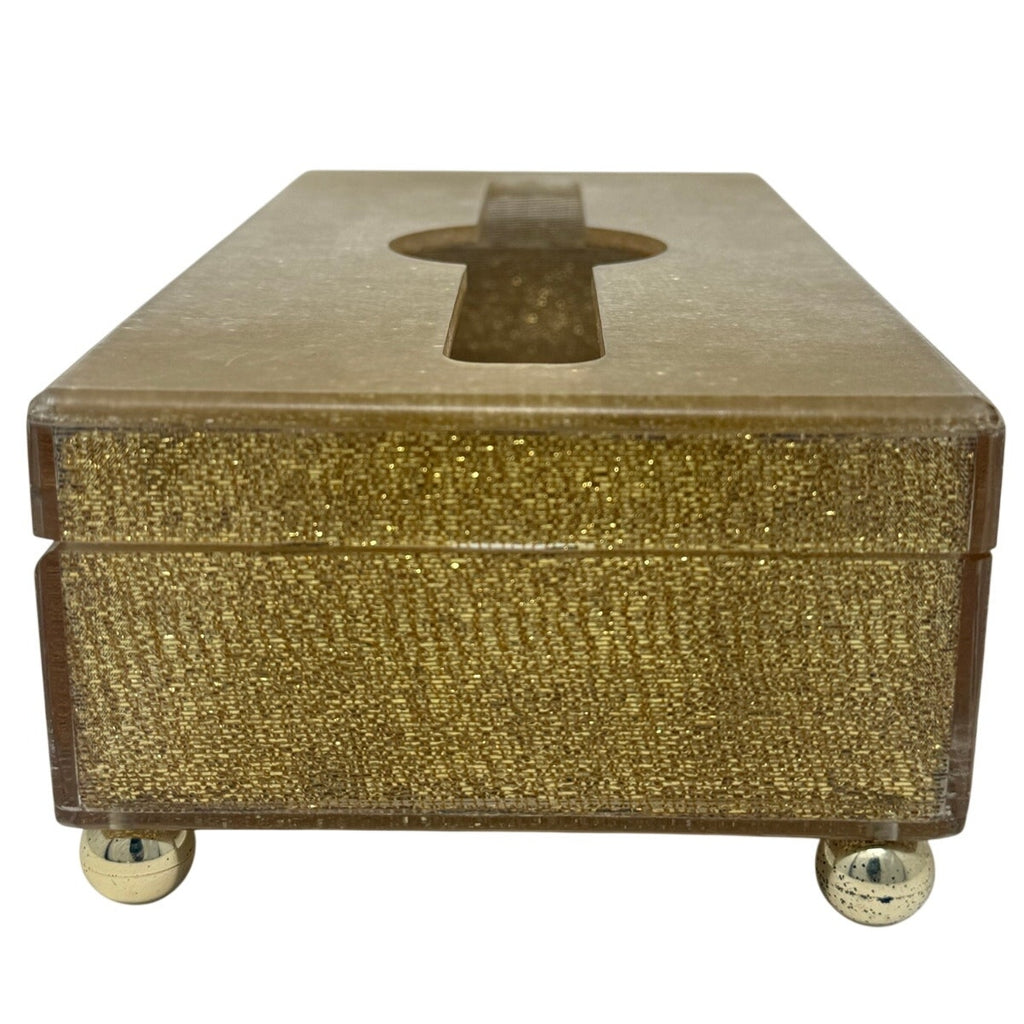 Vintage 70s Crossman Los Angeles Gold Sparkle Tissue Box Cover
