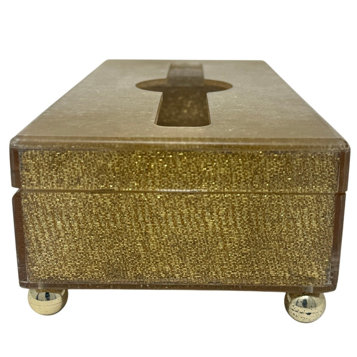 Vintage 70s Crossman Los Angeles Gold Sparkle Tissue Box Cover