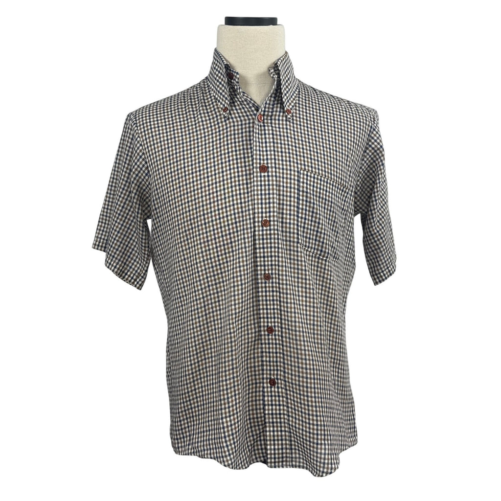Vintage 70s Towncraft Navy Brown Check Button-Down Shirt Men’s Large
