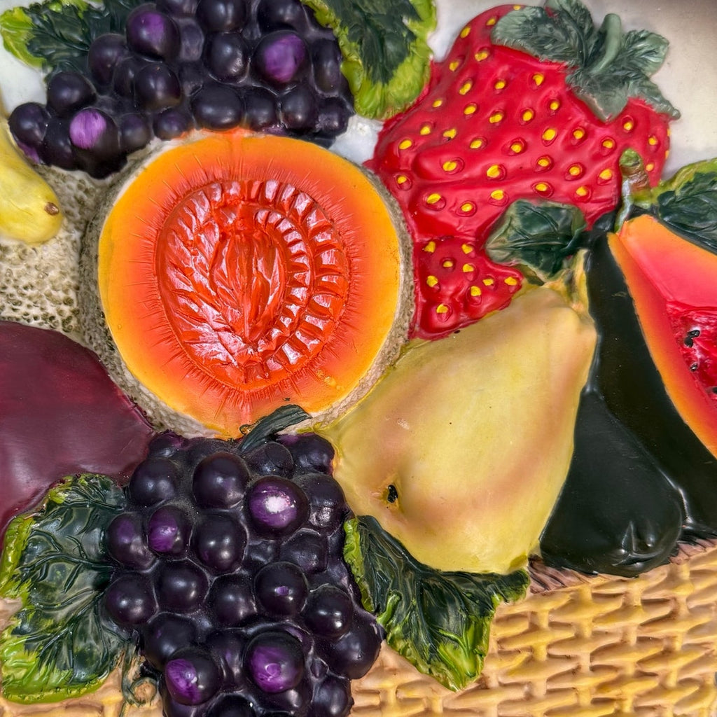 Vintage 70s 3D Raised Fruit Still Life Framed Wall Art Textured Relief