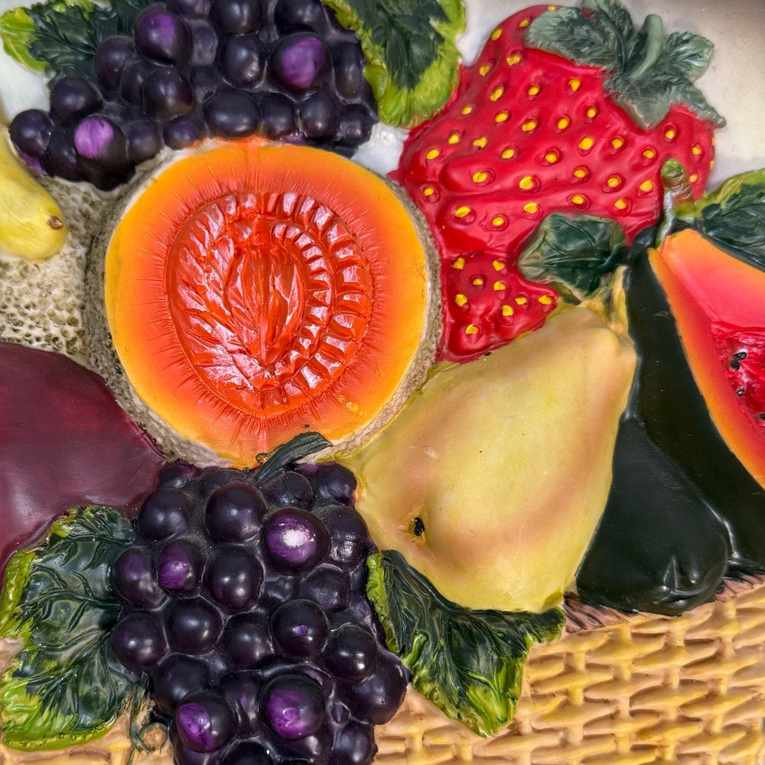 Vintage 70s 3D Raised Fruit Still Life Framed Wall Art Textured Relief