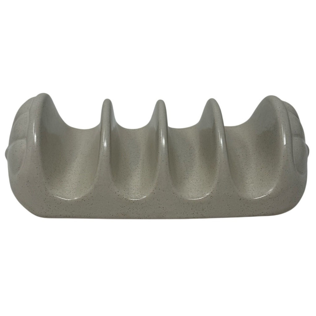 Vintage 70s Ceramic Taco Holder 4 Slot Beige Stoneware Serving Tray