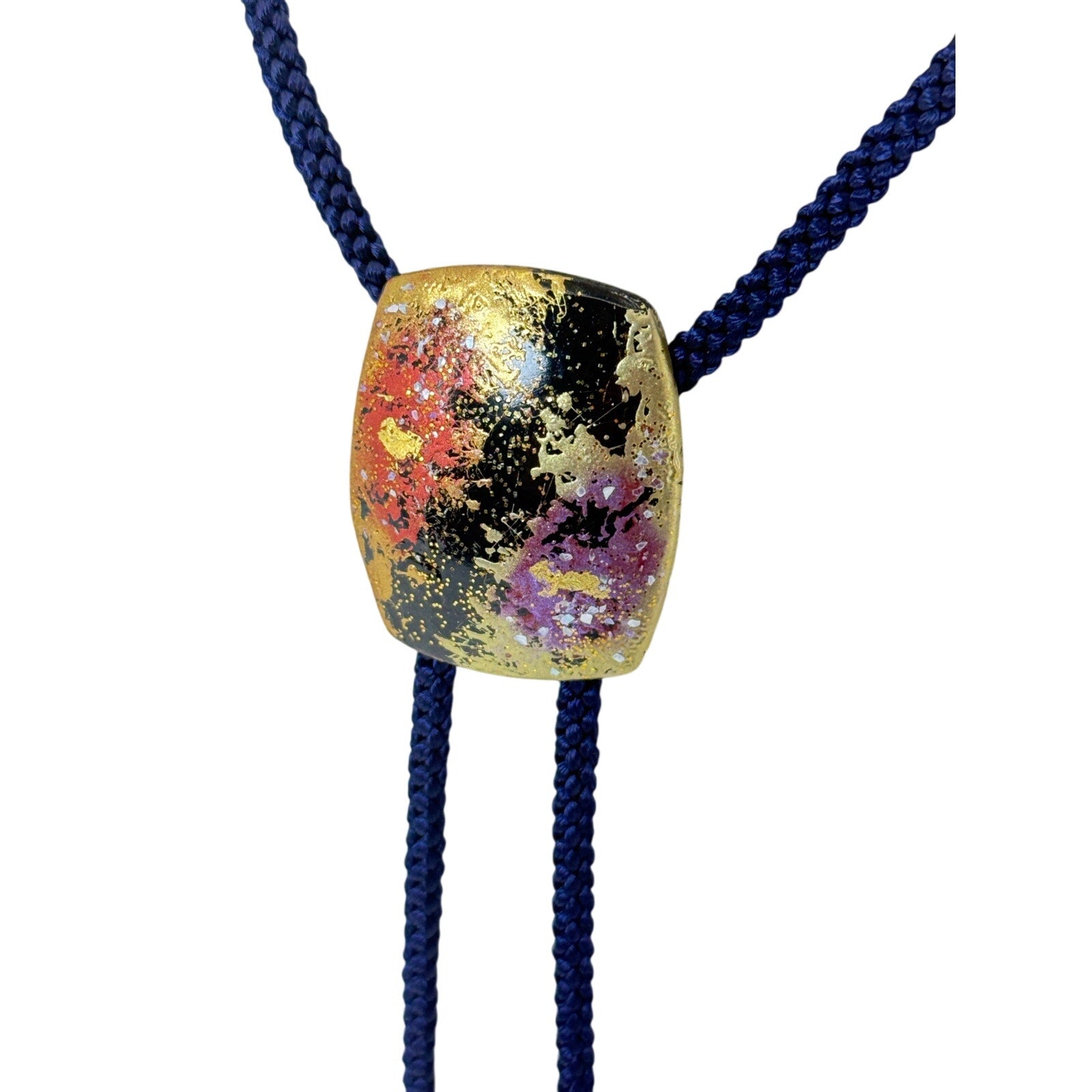 Vintage 90s Adjustable Bolo Necklace Multicolor Slide Pendant Blue Cord
