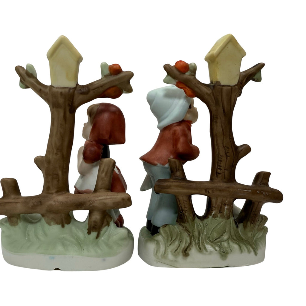 Vintage 80s Taiwan Boy & Girl Figurine Set with Geese Farm Scene Porcelain