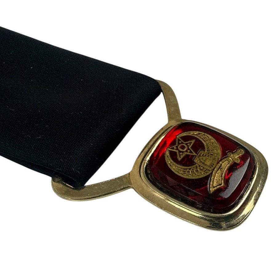 Vintage 80s Black Shriners Emblem Clip-On Loop Tie Men’s 6"