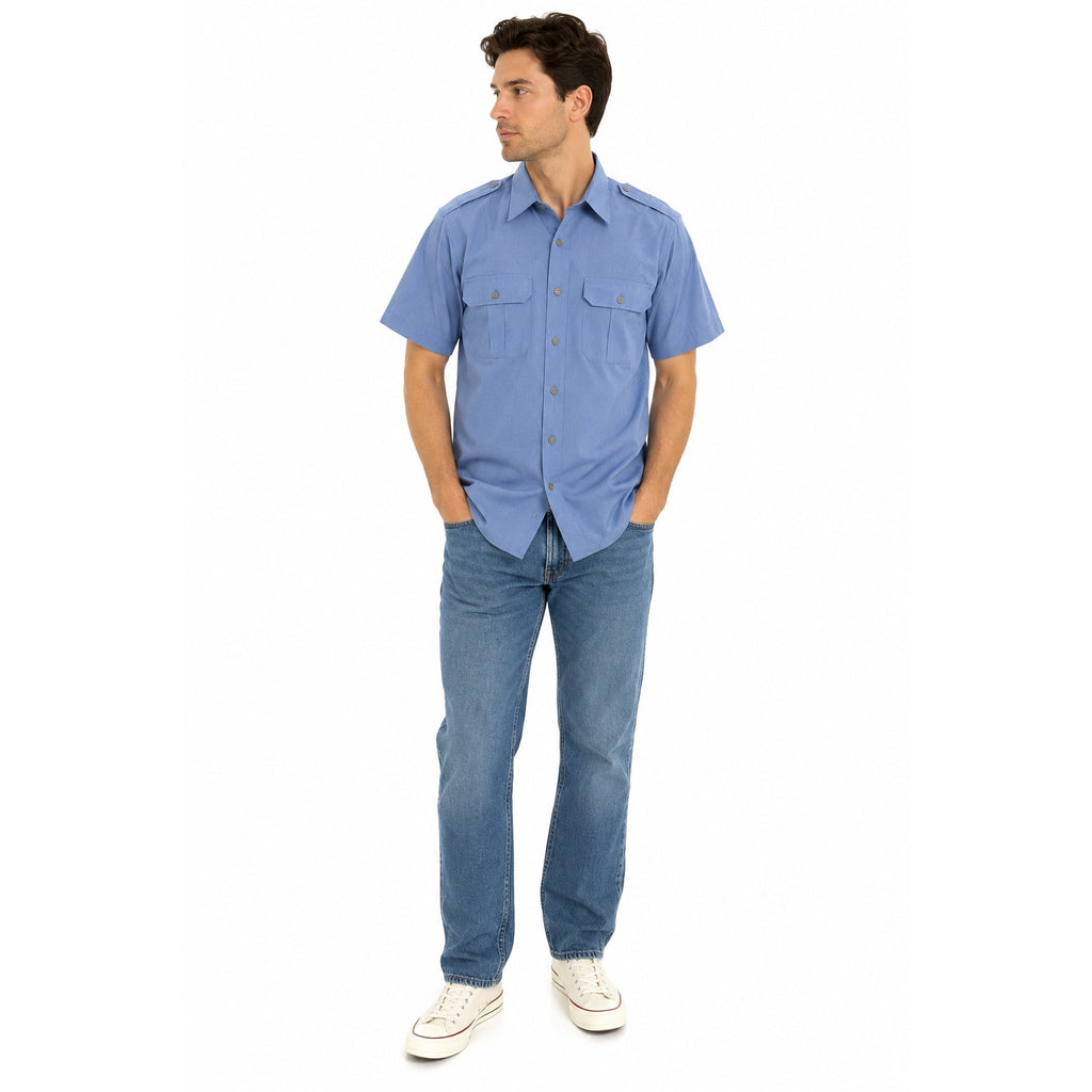 Vintage 80s Mervyn's Collection Blue Safari Utility Shirt Men's Medium