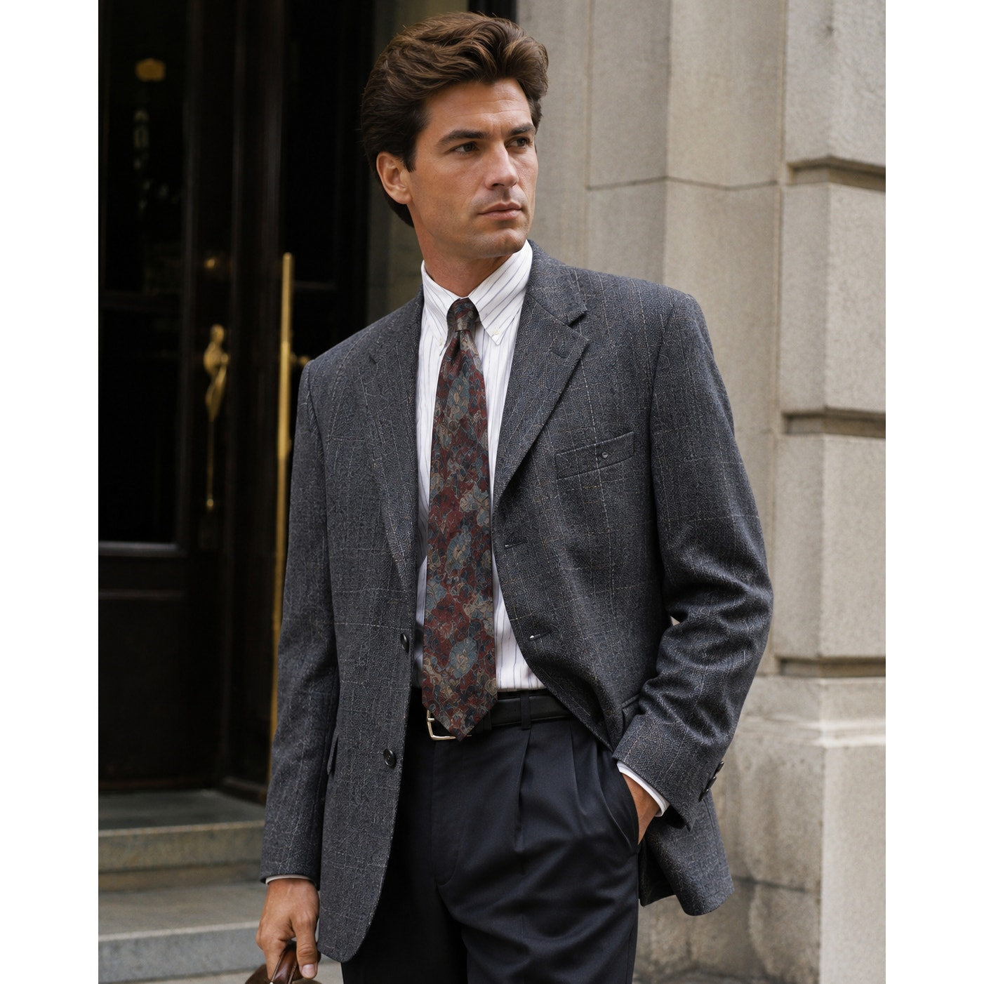 Vintage 90s Pronto Uomo Silk Wool Navy Windowpane Sport Coat 46R Italy