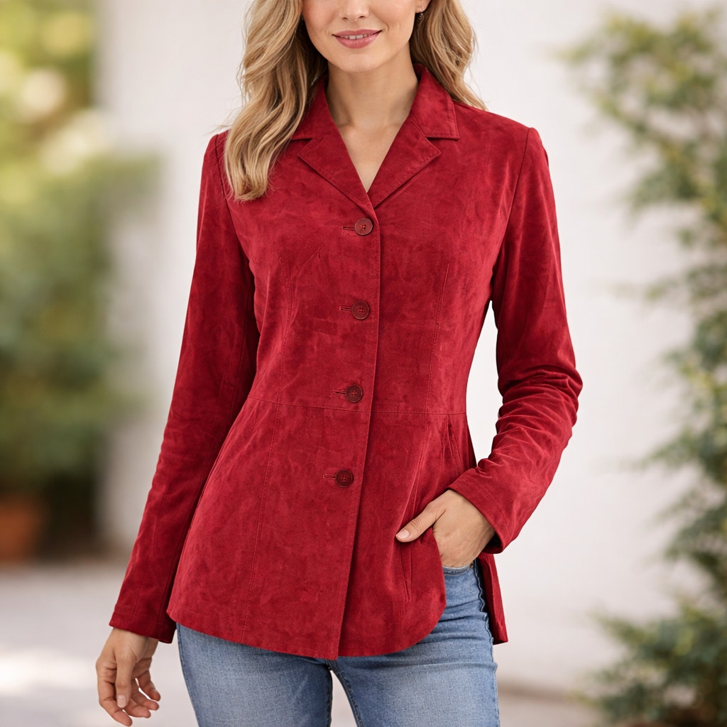 Womens 90s Red Leather Jacket