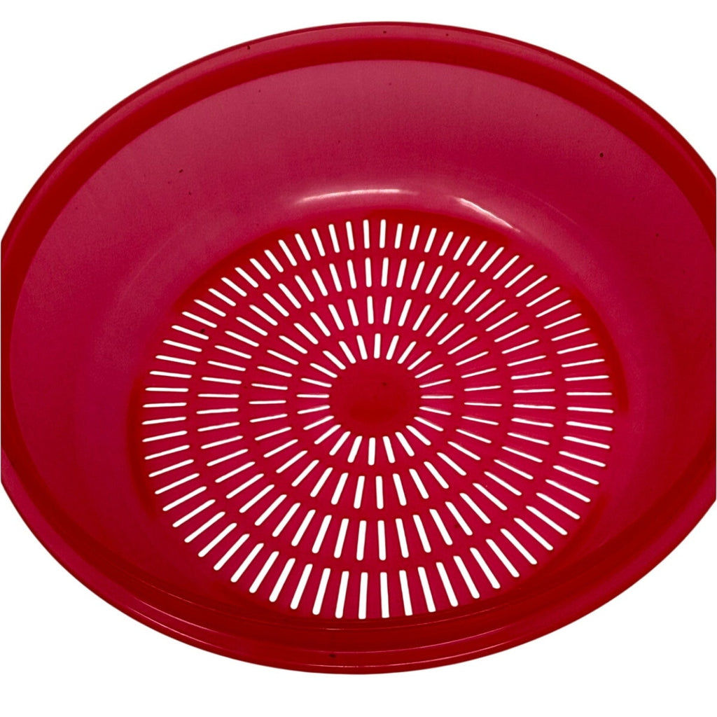 Vintage Tupperware Strainer Bowl w Lid Red Green Colander Set
