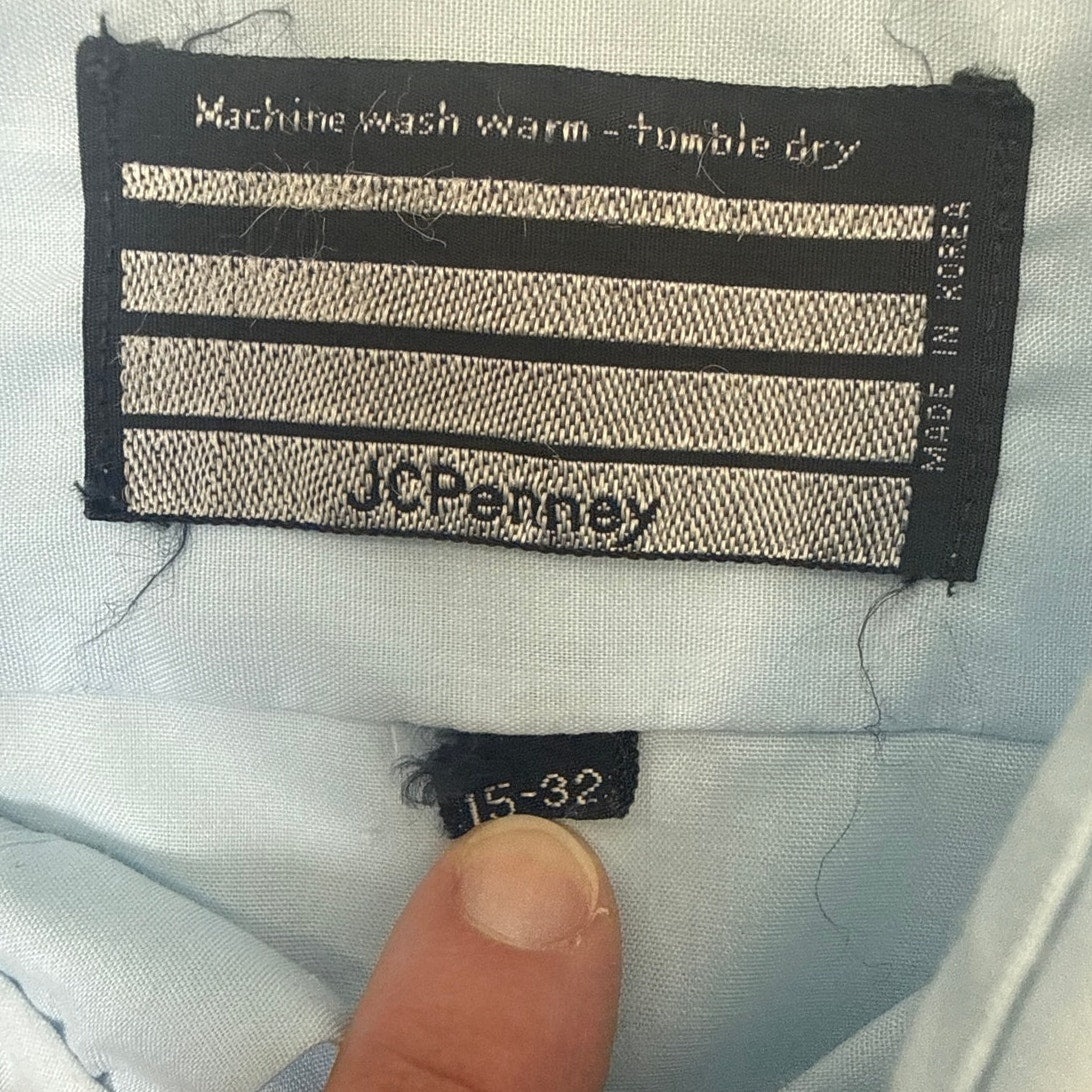 Vintage 70s JCPenney Baby Blue Button Front Cotton Blend Dress Shirt Men's Med