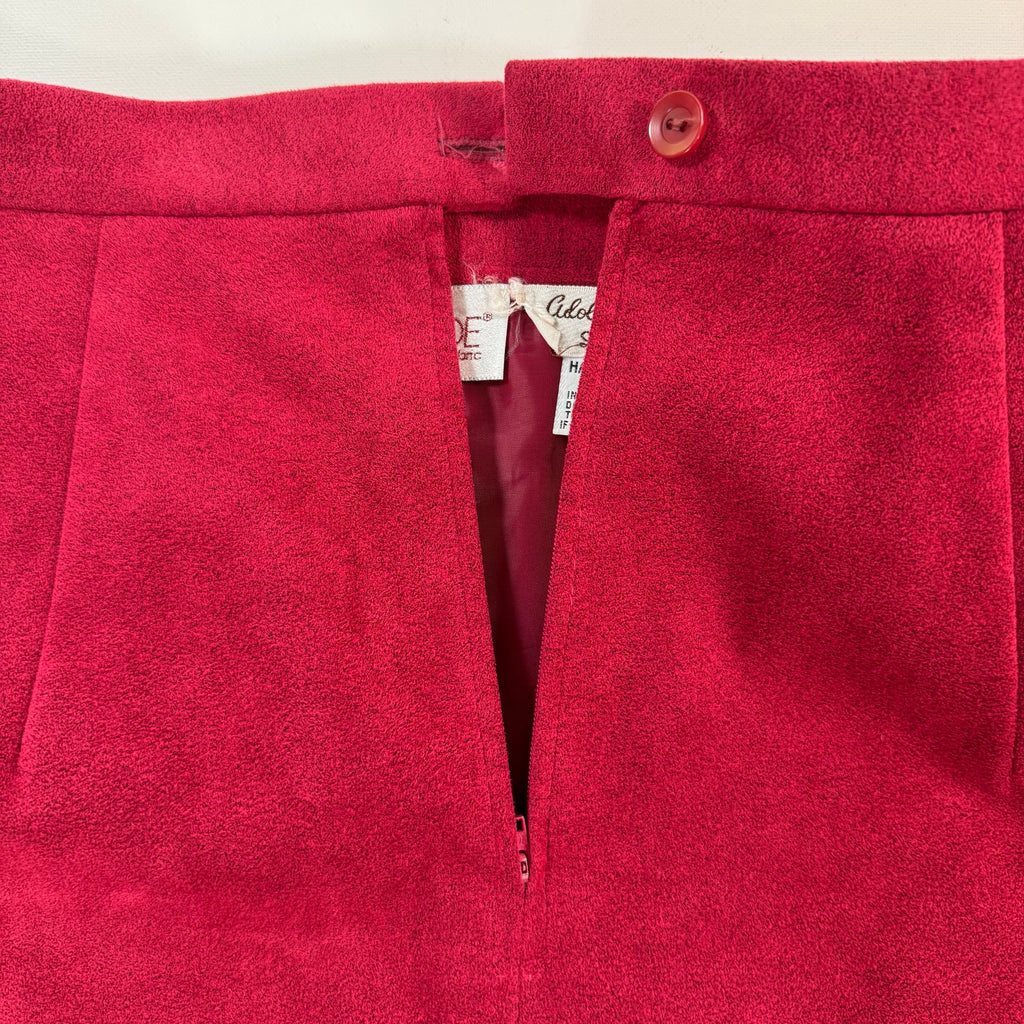 Vintage 70s Women's Medium Skirt Suit Lilli Ann Ultrasuede Fuchsia Red Union