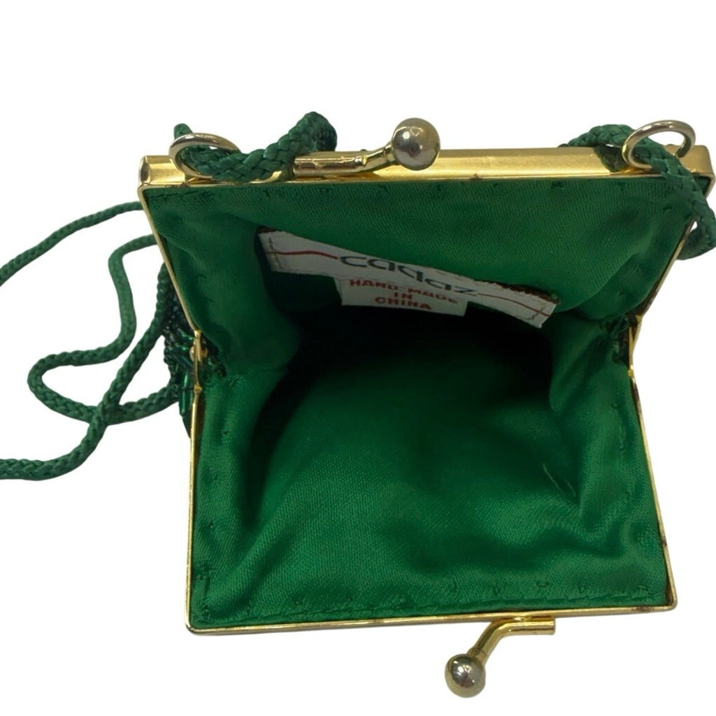Cadaz Green Sequin Beaded Coin Purse Mini Evening Bag Crossbody Shoulder Strap