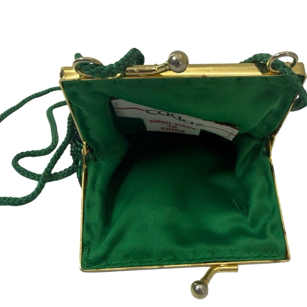Cadaz Green Sequin Beaded Coin Purse Mini Evening Bag Crossbody Shoulder Strap