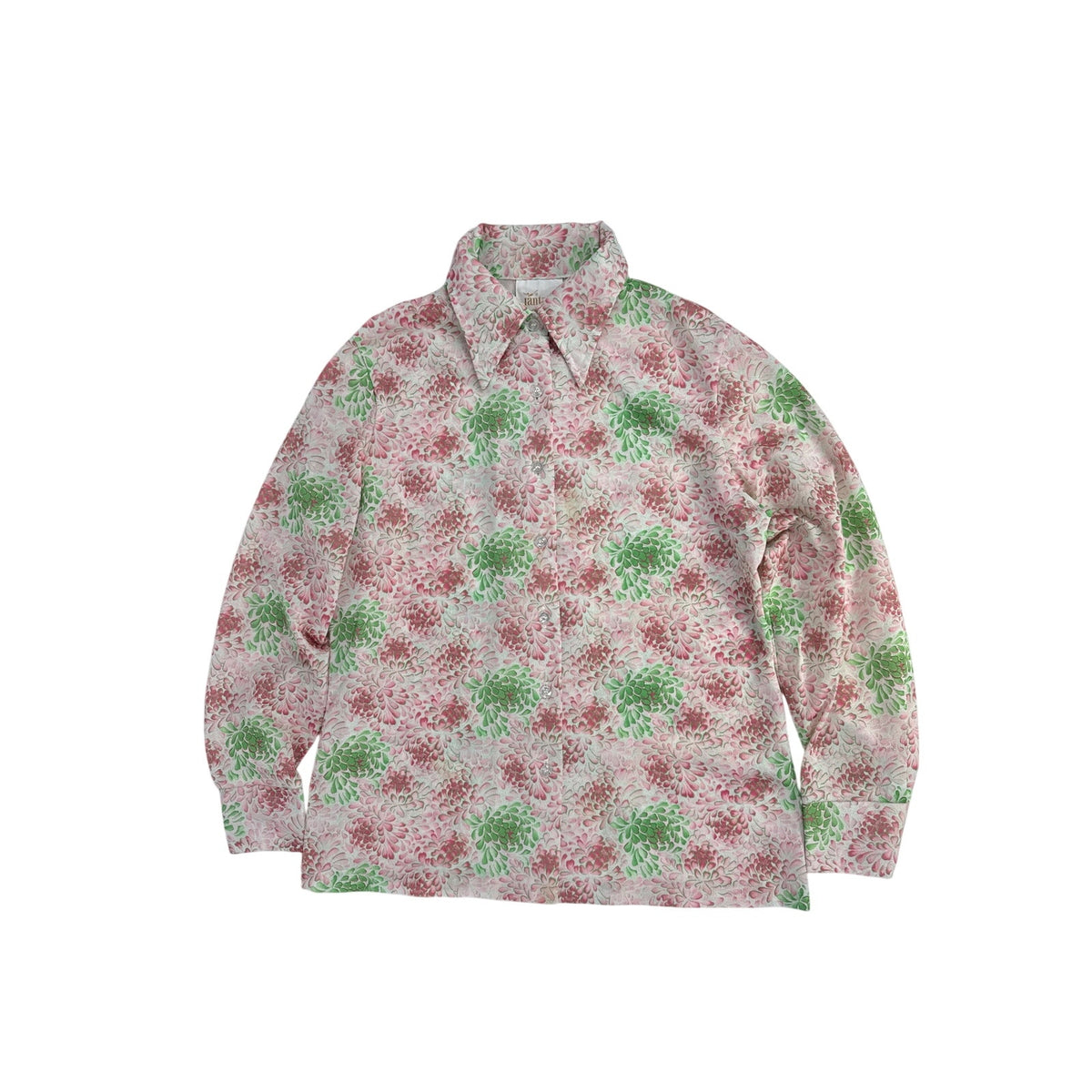 Vintage 70s Jantzen Pink Green Floral Long Sleeve Blouse Women's Medium