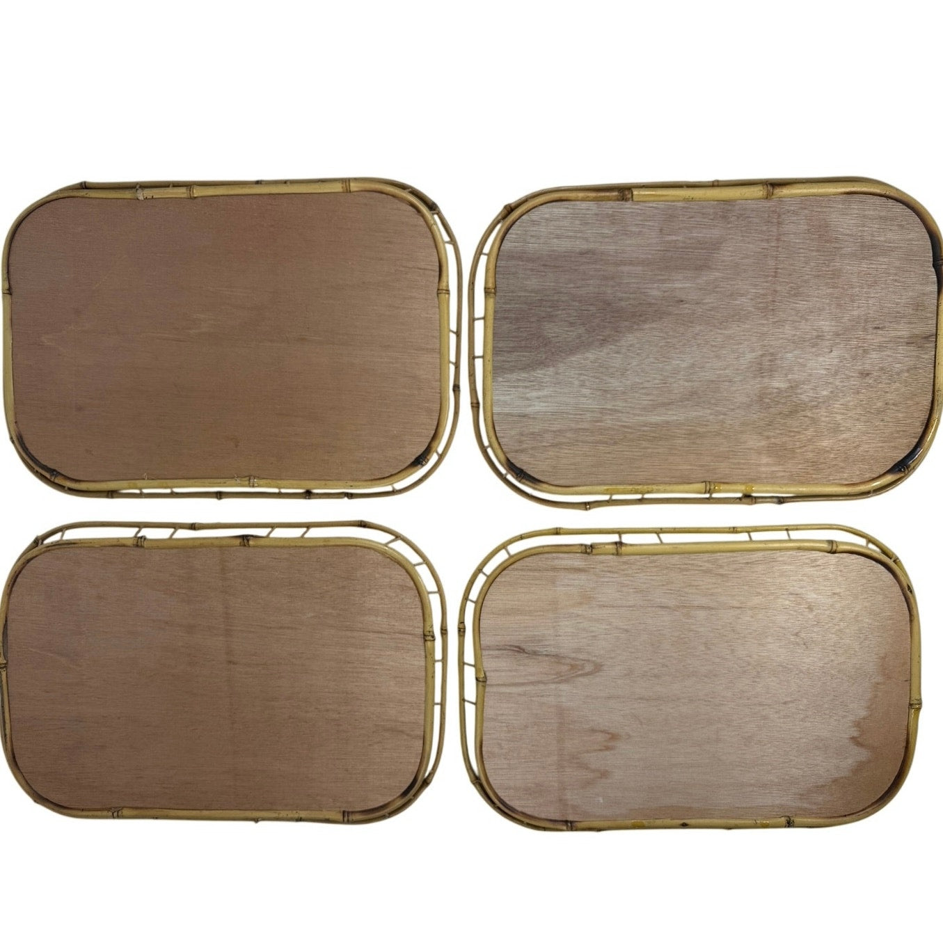 Vintage 1970s Bamboo Rattan Woven Serving Trays Set of 4 Taiwan