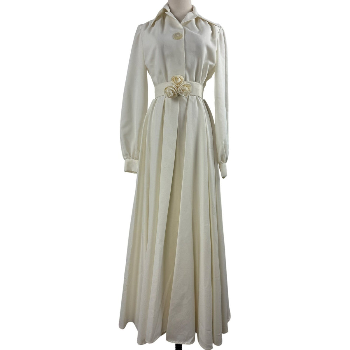 70s Vogue Americana Oscar de la Renta Pattern Cream Maxi Dress XS