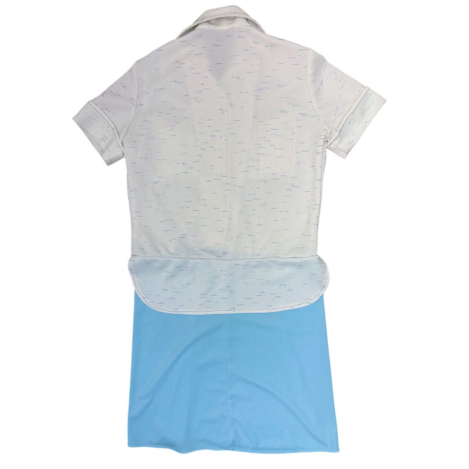 Vintage 70s Mod Colorblock Mini Dress White Blue Polyester Knit Women's Small