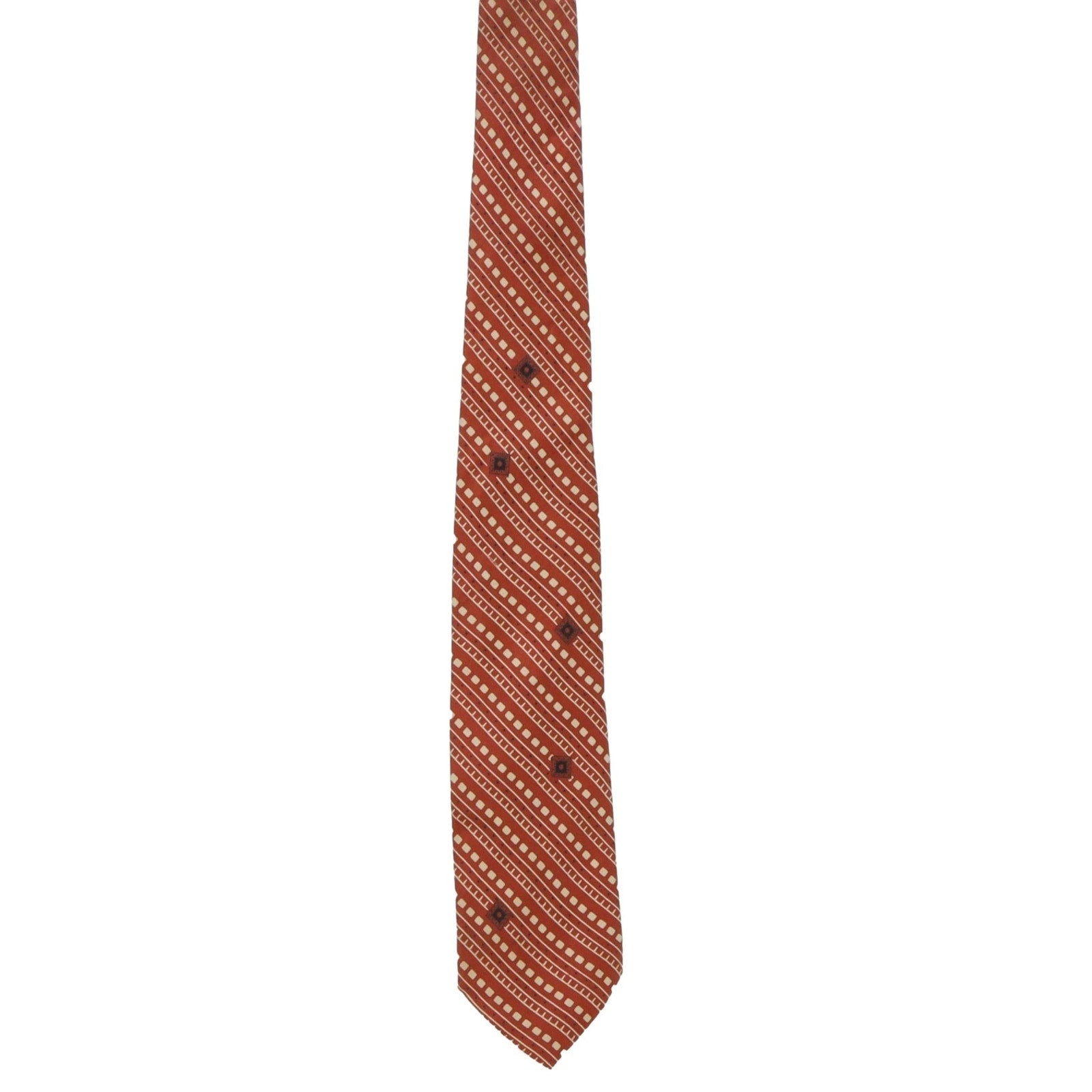 Vintage 60s Fashion Craft Geometric Skinny Tie Brown Ivory Green