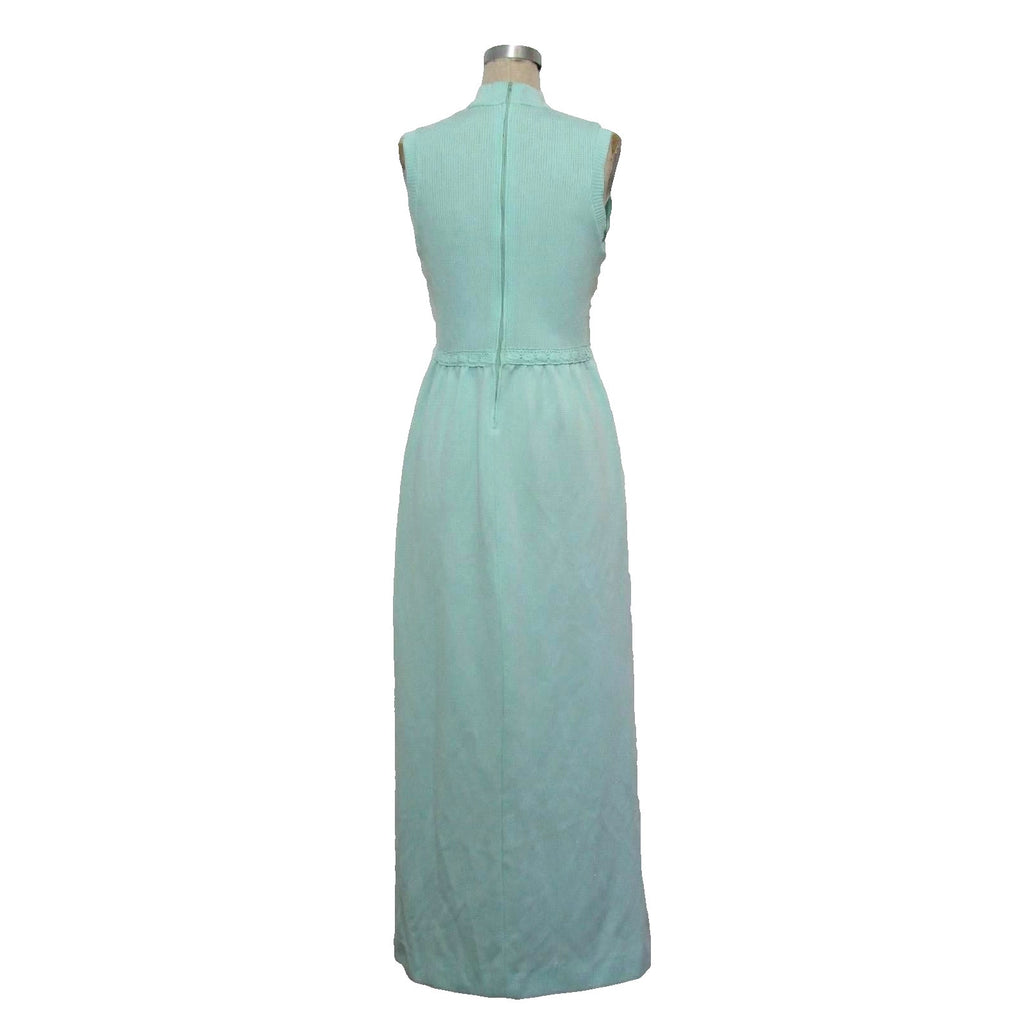 Vintage 70s Maxi Dress Women's Small Mint Green Sleeveless Knit Alison Ayers
