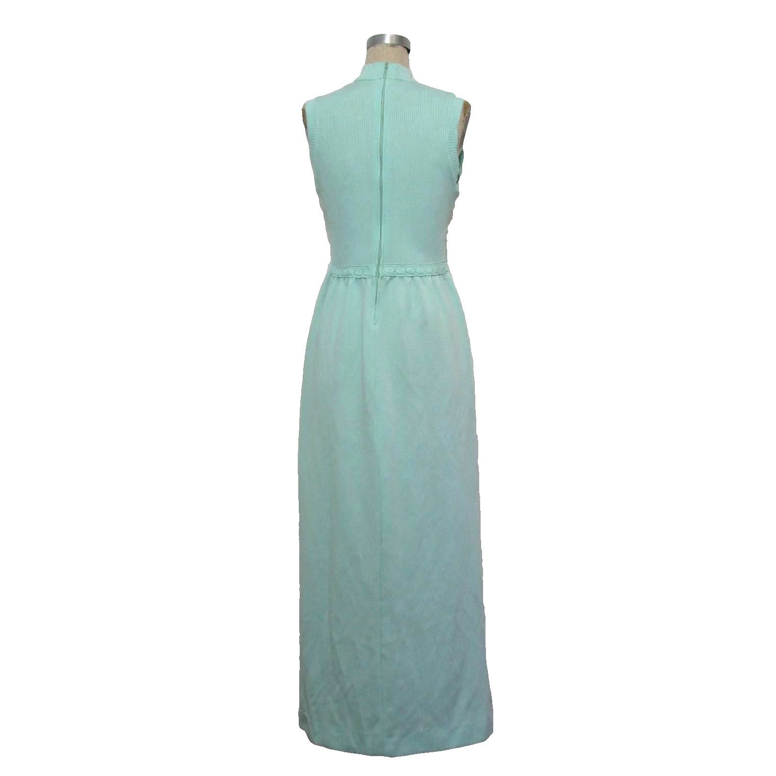 Vintage 70s Maxi Dress Women's Small Mint Green Sleeveless Knit Alison Ayers