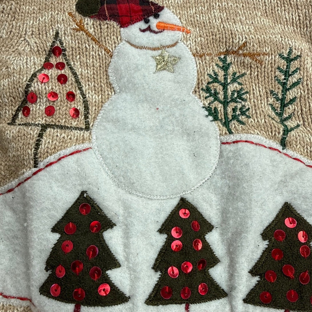 Vintage 80s Tiara International Tan Snowman Christmas Cardigan Women’s XL