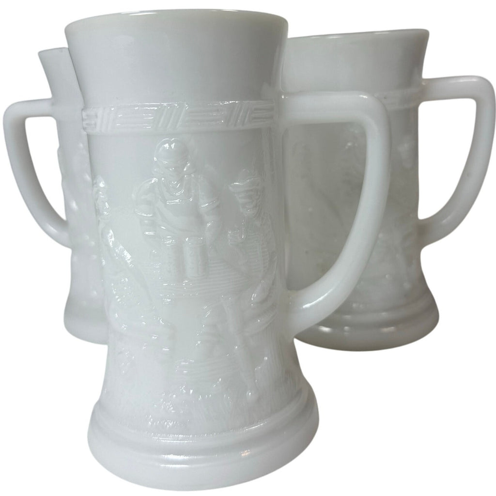 Vintage 60s Federal Glass Milk Glass Mug Beer Steins Colonial Tavern Scene (3)