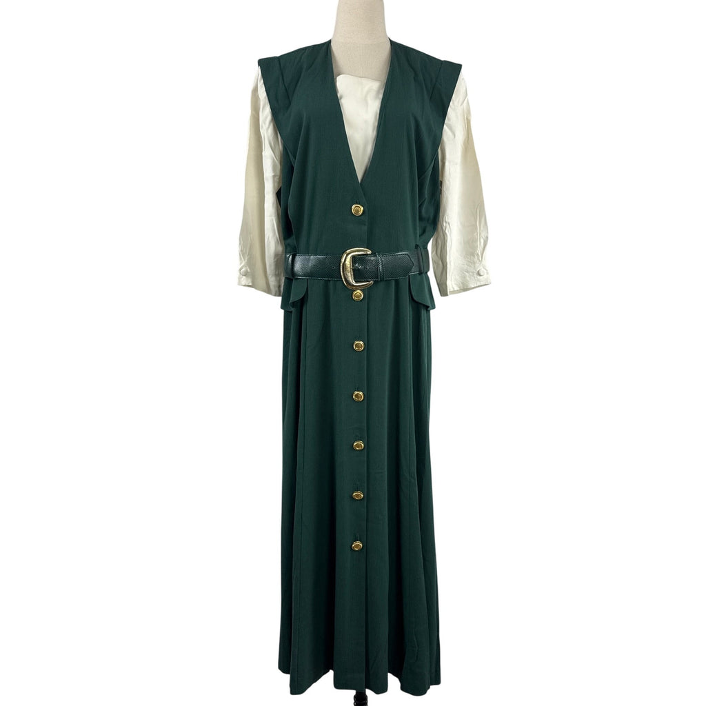 Vintage 80s R.J. Stevens Hunter Green Maxi Dress Size 16 Women's XL USA