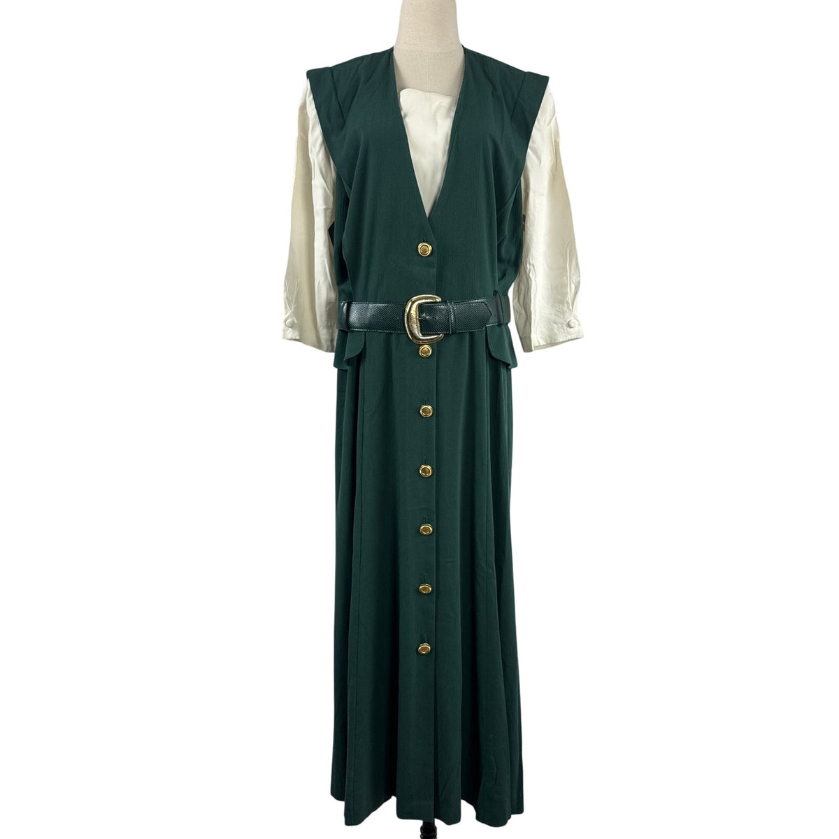 Vintage 80s R.J. Stevens Hunter Green Maxi Dress Size 16 Women's XL USA