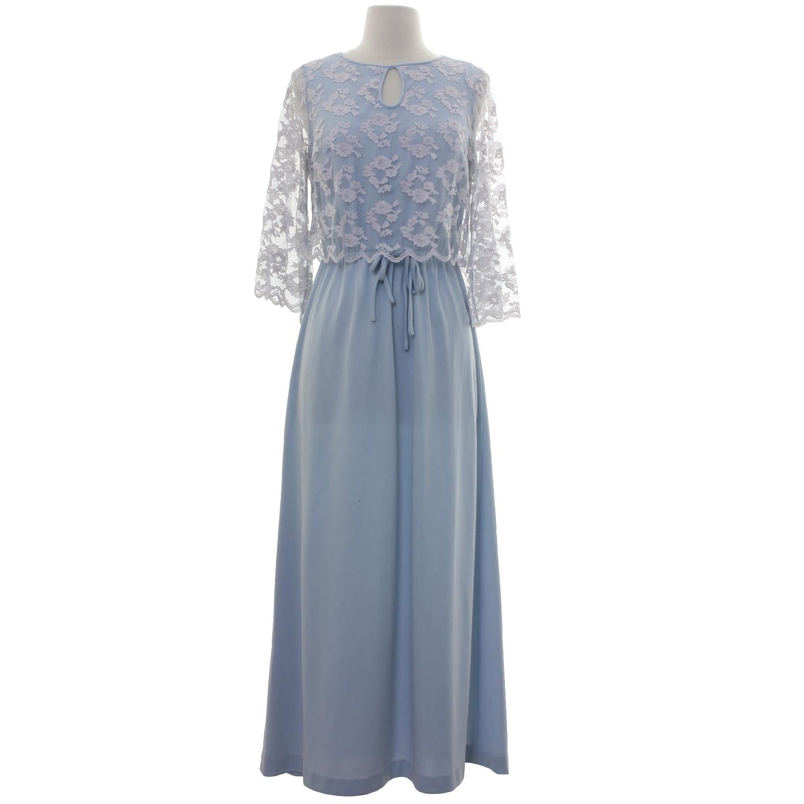 Vintage 70s Jerrie Lurie Blue Lace Maxi Dress Women's Small 6