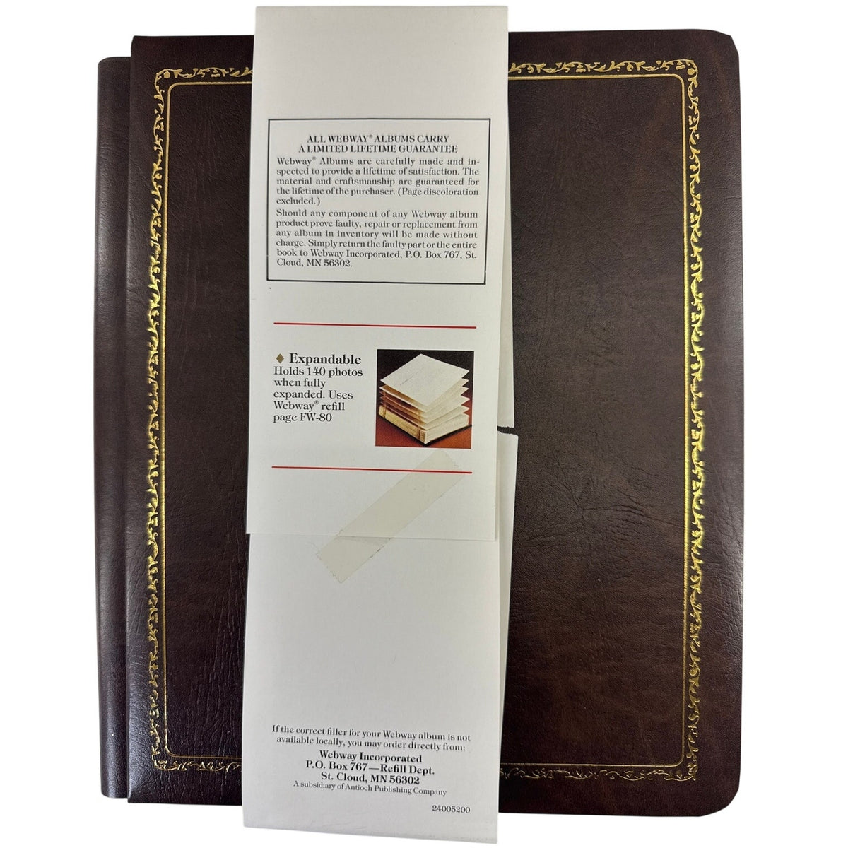 Vintage 80s Webway Portrait Scrapbook Album Faux Leather Gold Border