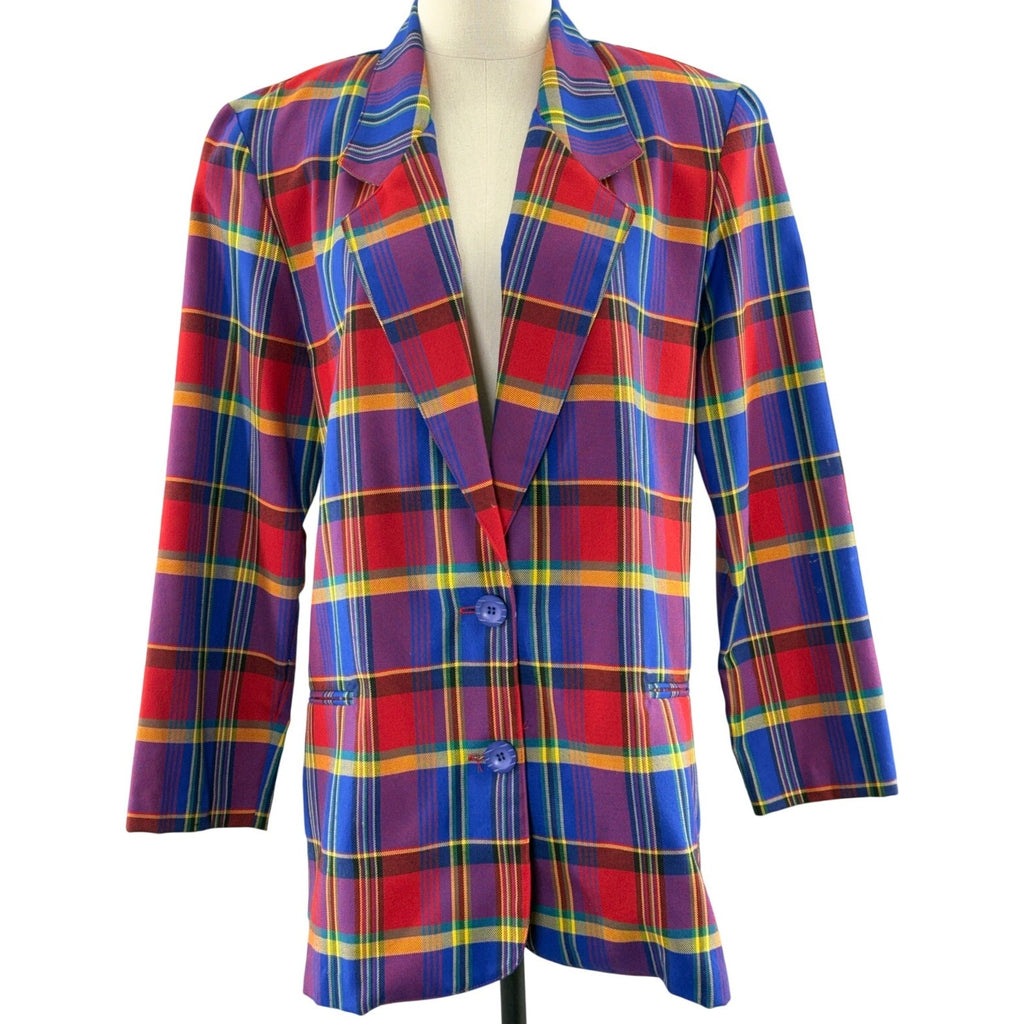 Vintage 90s Women's 10 Ellen Figg Plaid Tartan Blazer Jacket USA Made 40" Chest