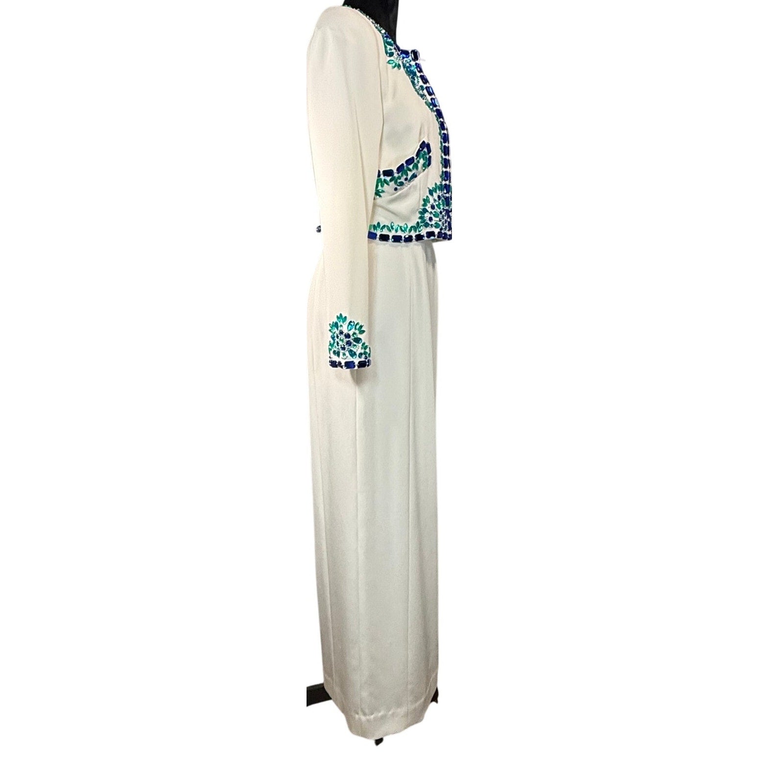 Vintage 90s Women's 6 White Dress Beaded Blazer Jacket Formal Bill Blass