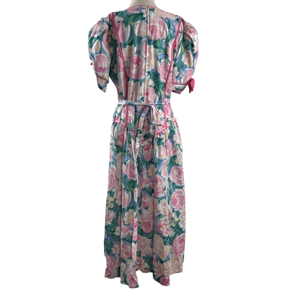 Vintage 1980s Lisa II Floral Cotton Midi Dress Size 14 Union Made USA