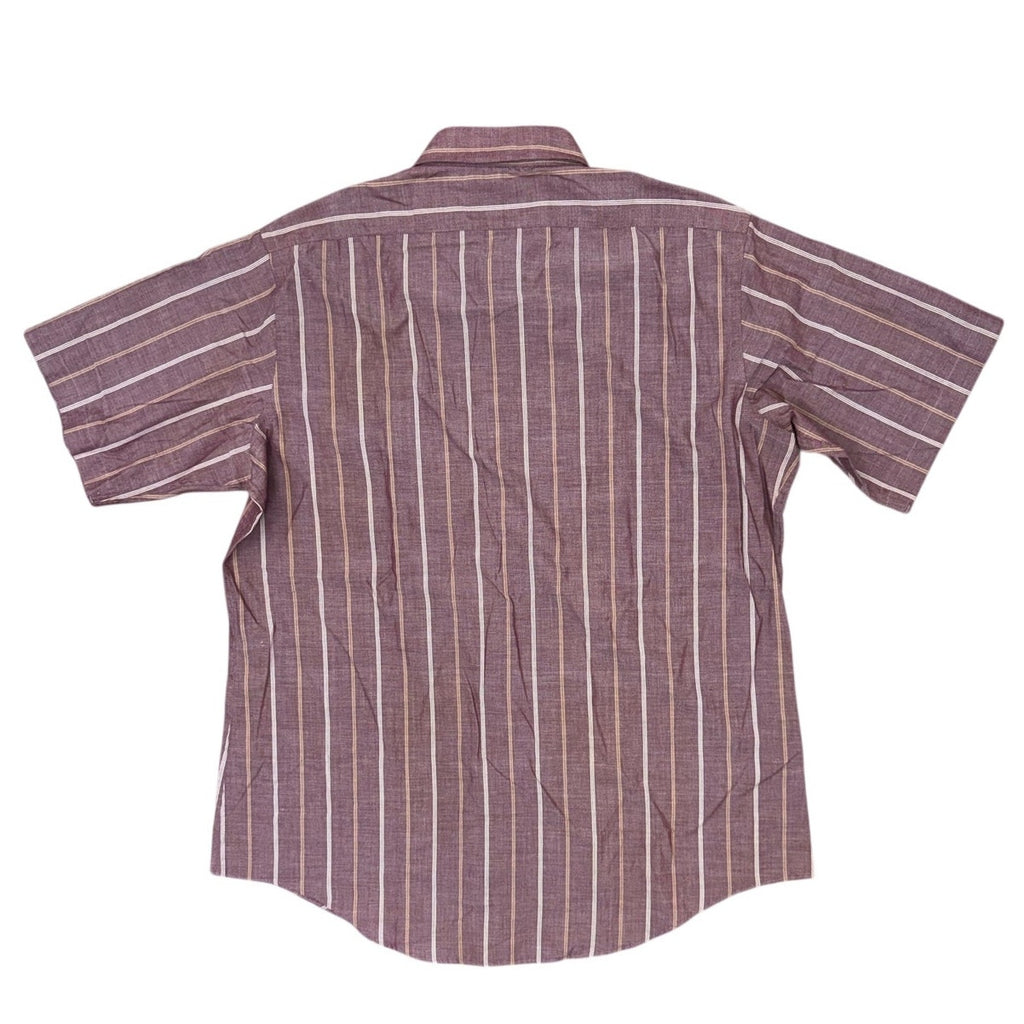Vintage 80s Men's Large Button Down Shirt Short Sleeve Striped Plum Red