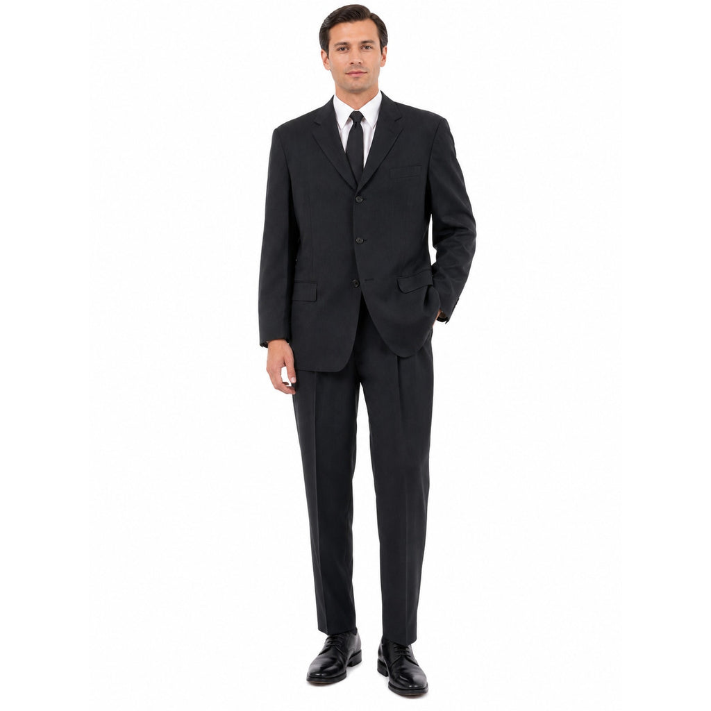 Vintage 1960s Black Charcoal Wool Suit 42R 36x29 Mad Men Mod Weiners