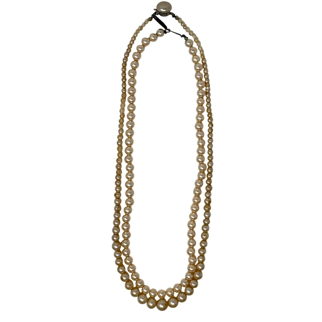 Vintage 60s Faux Pearl Necklace Set Double Strand Champagne Blush