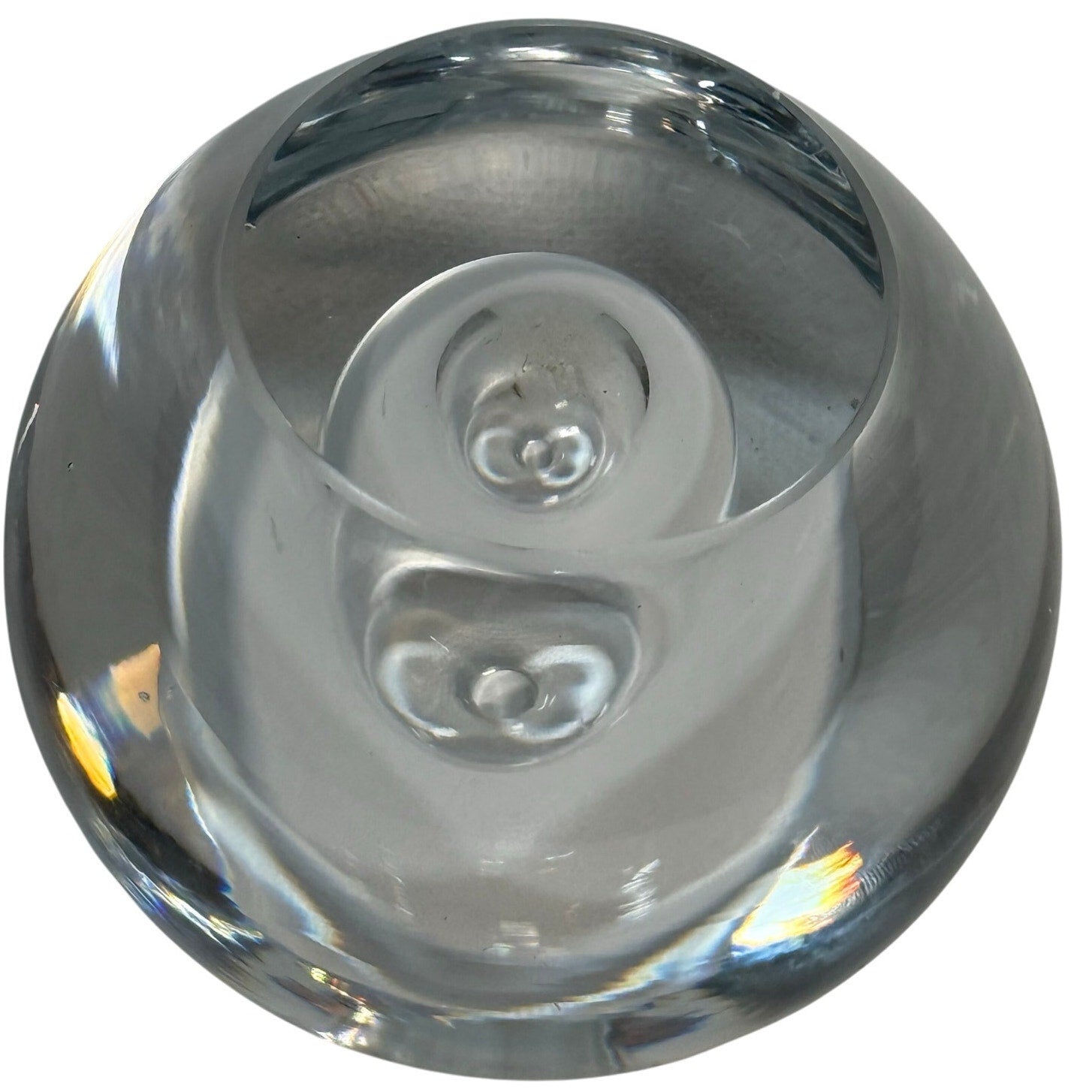 Vintage 70s Clear Glass Pen Holder Paperweight Orb Desk Decor 3.5"