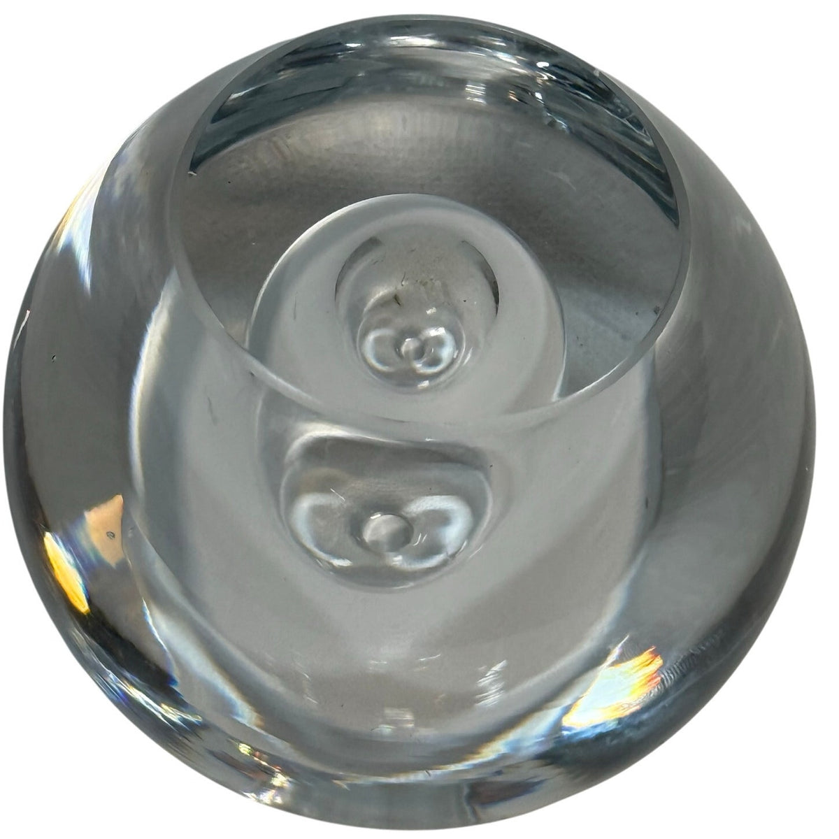 Vintage 70s Clear Glass Pen Holder Paperweight Orb Desk Decor 3.5"