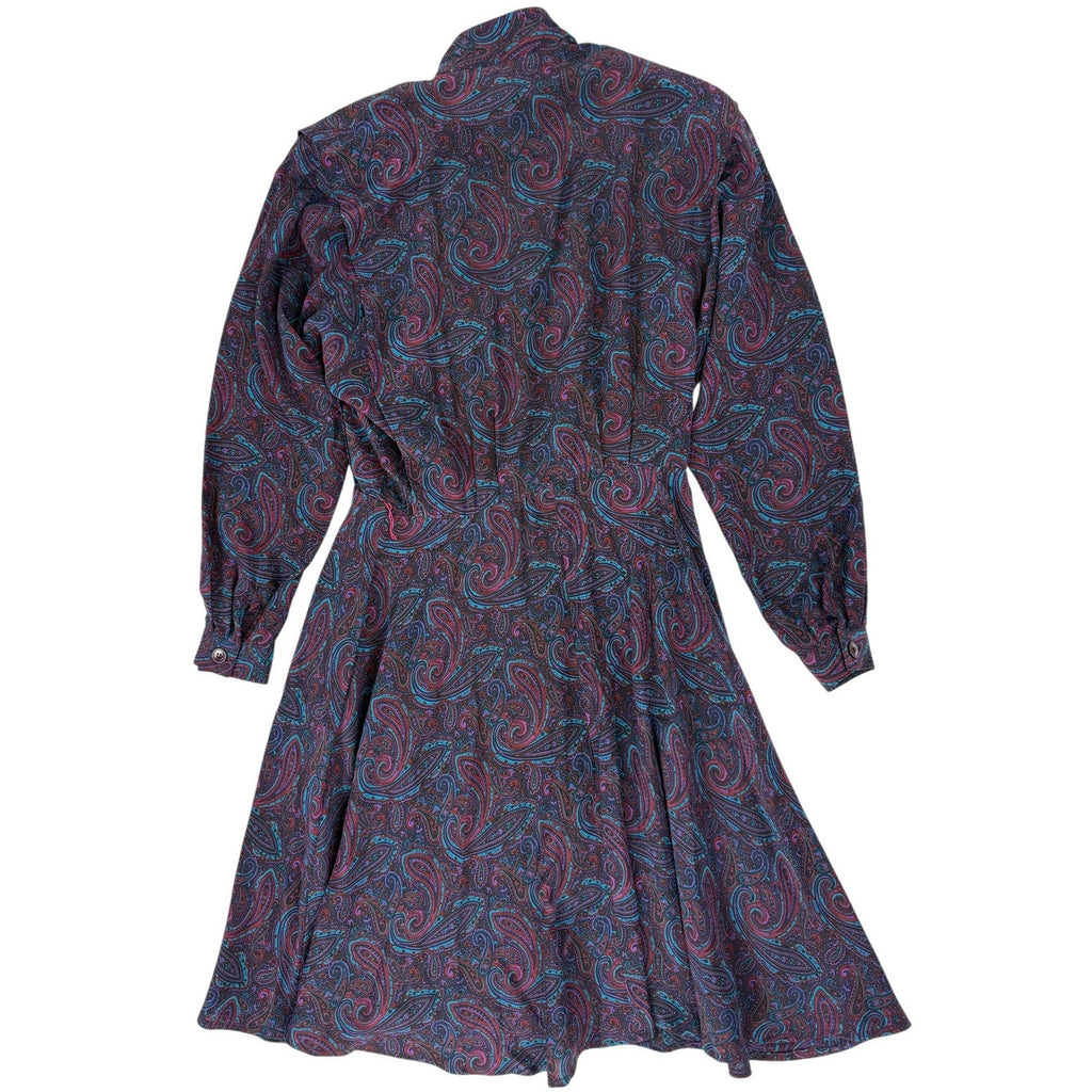Vintage Liz Claiborne Silk Paisley Dress Purple Pleated A-Line 80s 90s