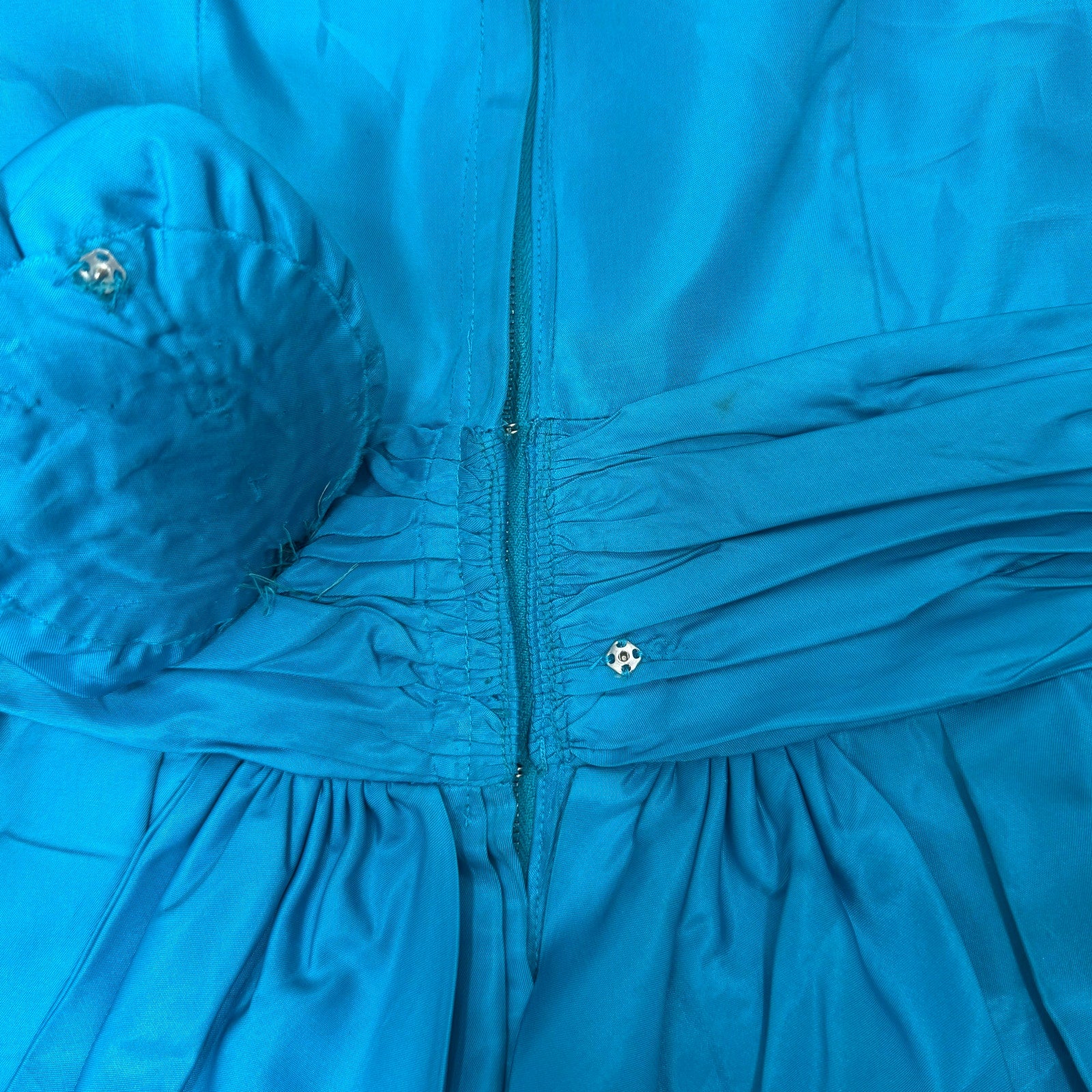 Vintage 50s Blue Cocktail Dress Lipman's Back Bow Floral Detail Women's XS