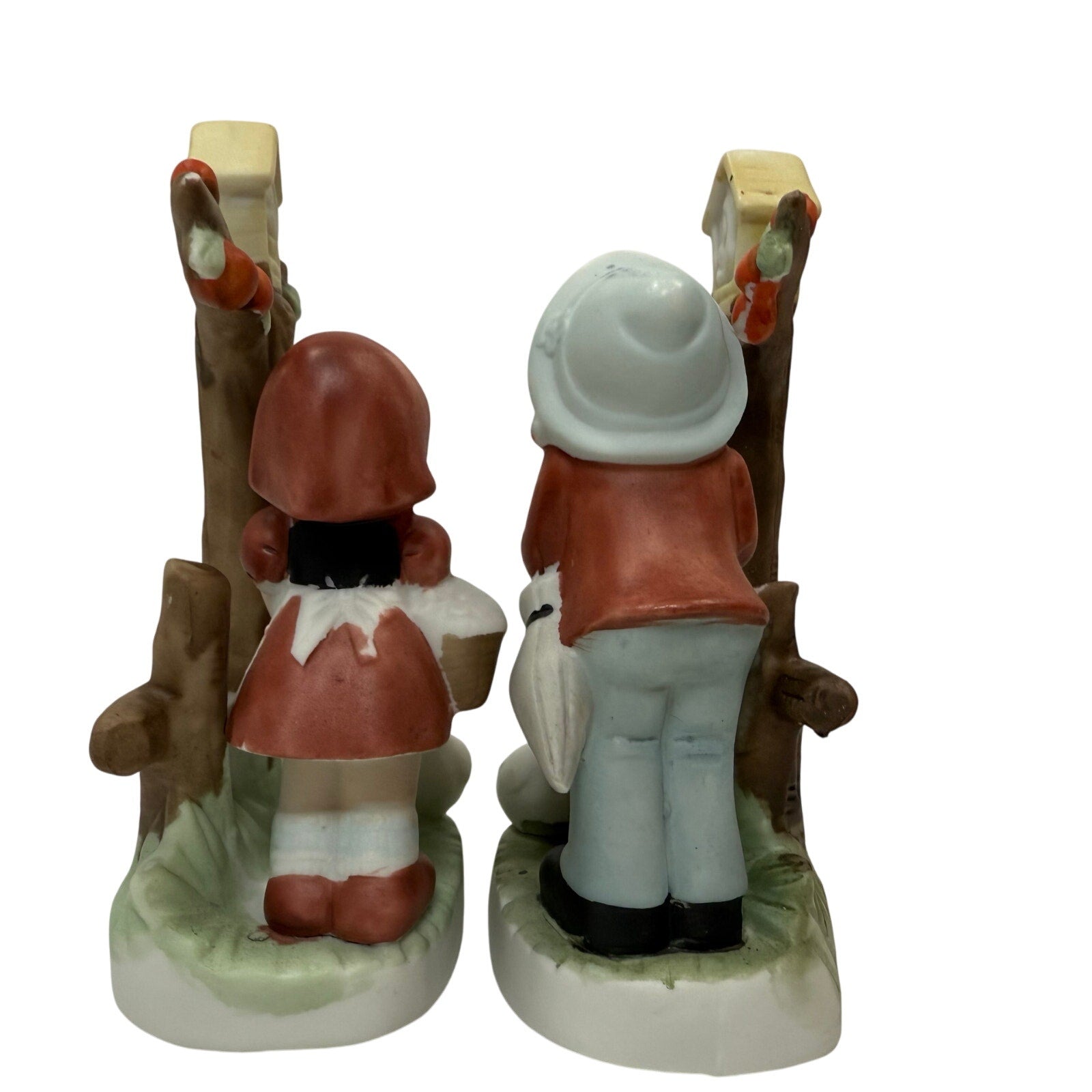 Vintage 80s Taiwan Boy & Girl Figurine Set with Geese Farm Scene Porcelain