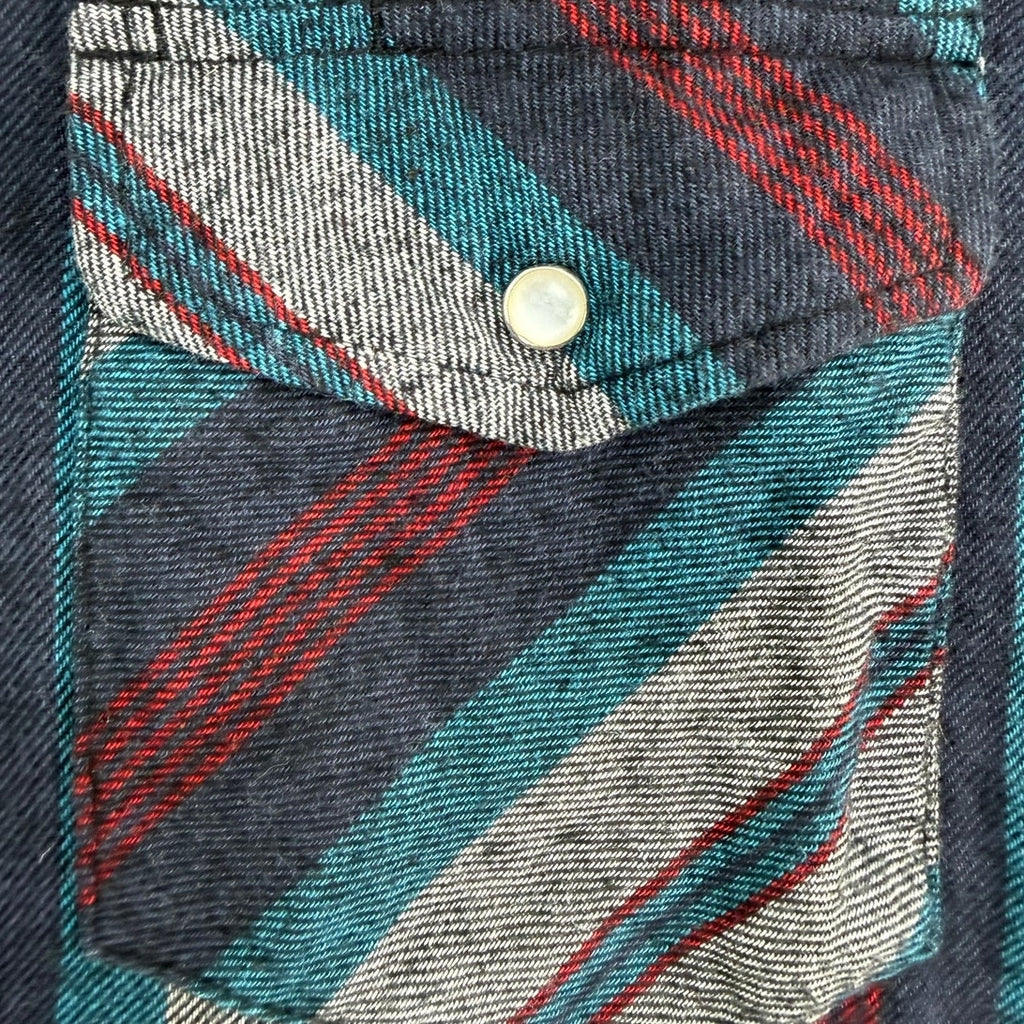 Vintage 80s Wrangler Western Flannel Shirt XL Pearl Snap Striped Cowboy