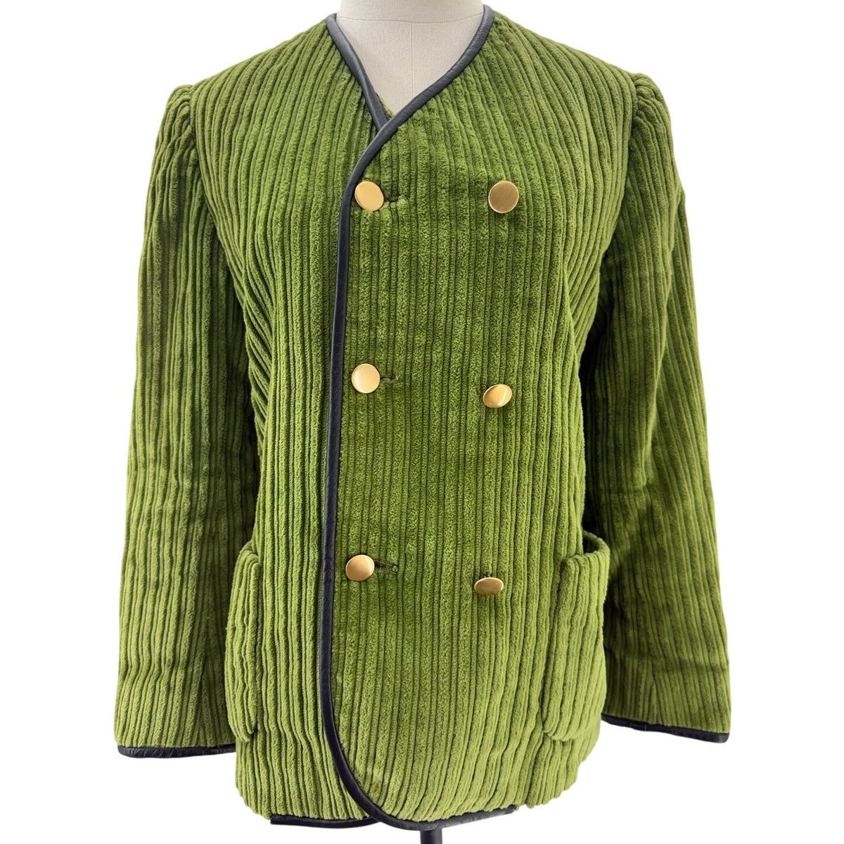 Vintage 90s Ellen Bauer Green Corduroy Double Breasted Mod Jacket