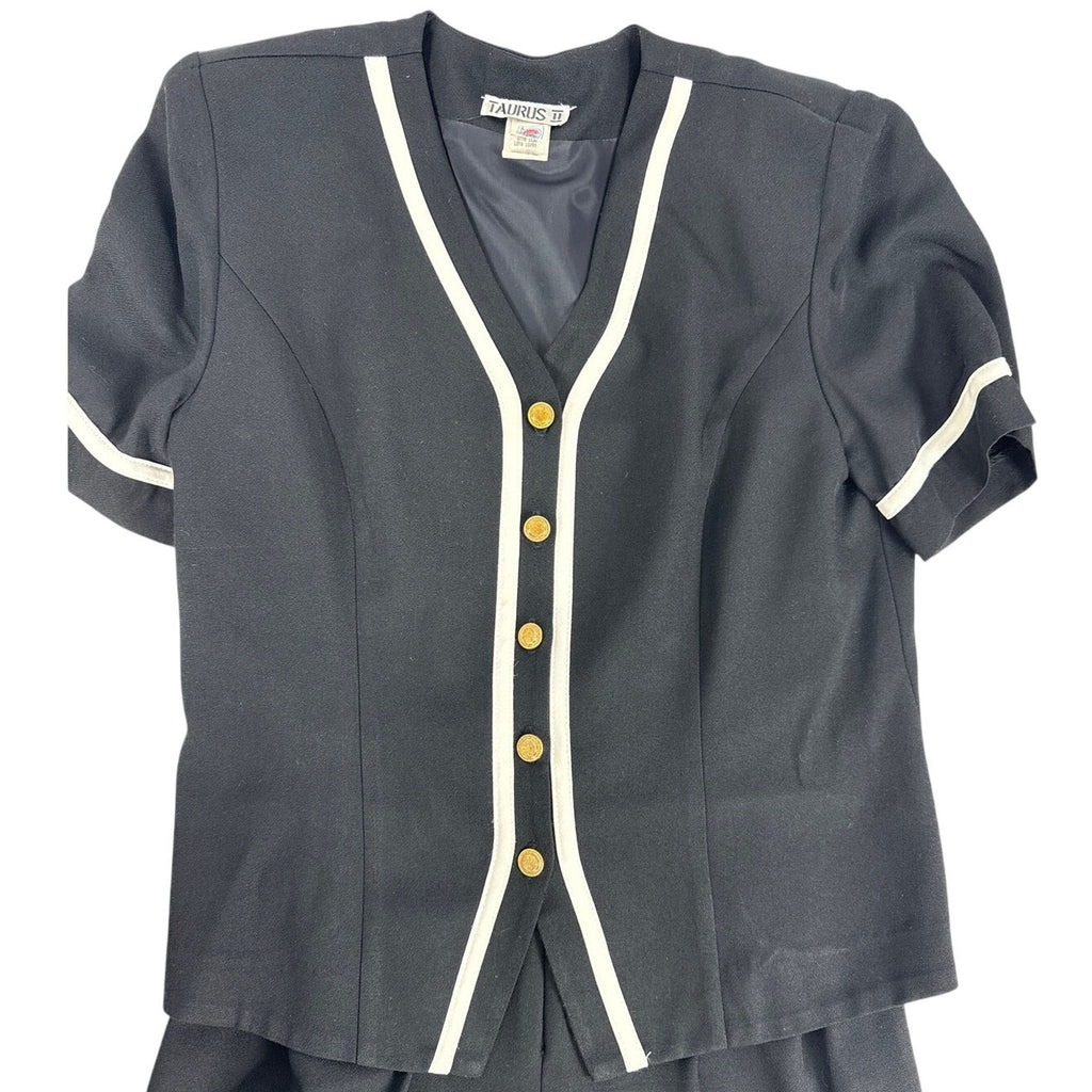 Vintage 80s Taurus II Black White Piped Jumpsuit Women's Size 8