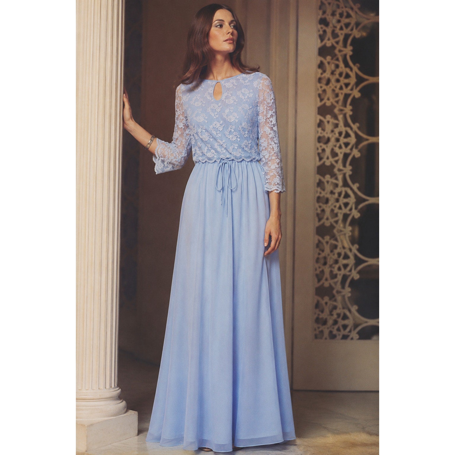 Vintage 70s Jerrie Lurie Blue Lace Maxi Dress Women's Small 6