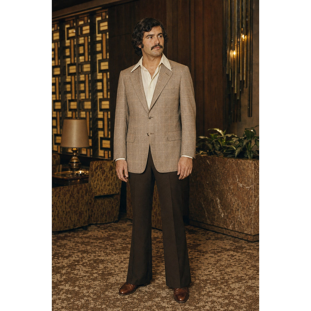 Vintage 70s Hickey Freeman Rosenblatts Brown Windowpane Wool Blazer Men's 42"